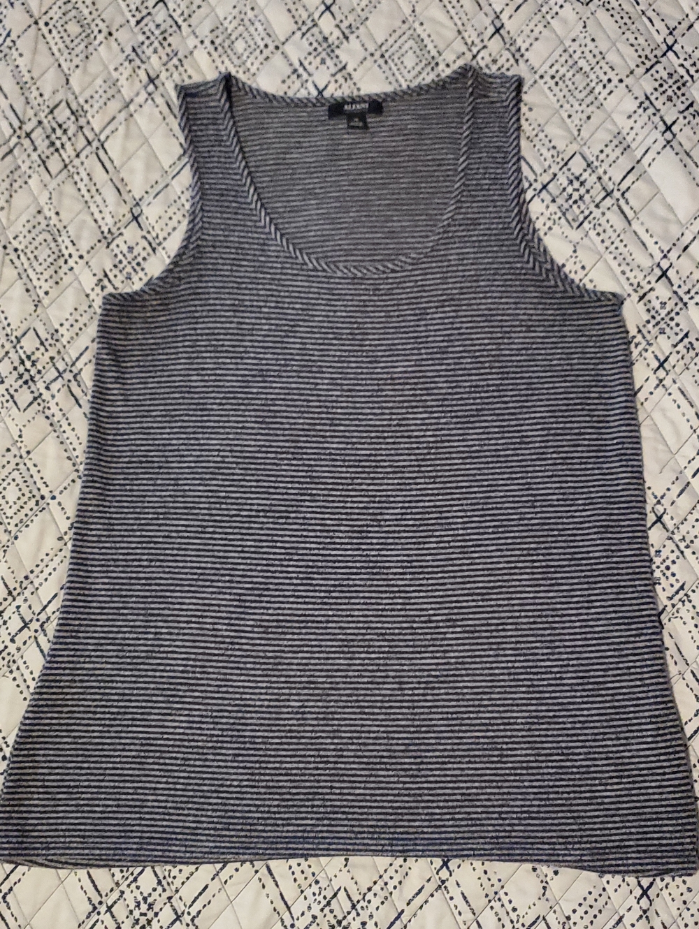 Grey & Navy Striped Long Tank Top